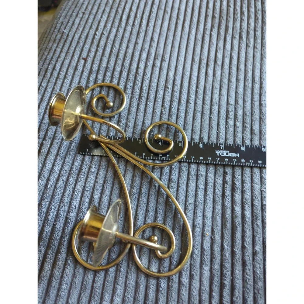 2 Vintage Brass Tone Scroll Wall Candle Sconces pair Home Interiors
